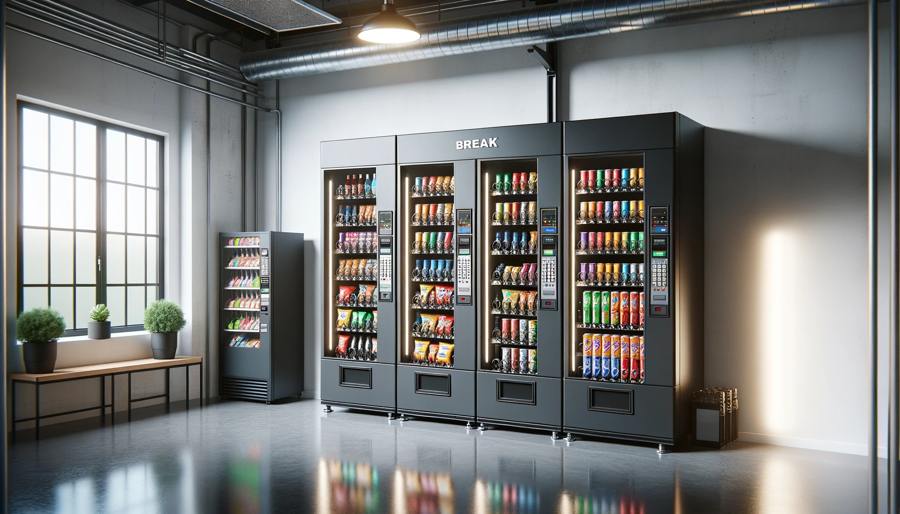 Vending machines in an Aurora manufacturing facility break room