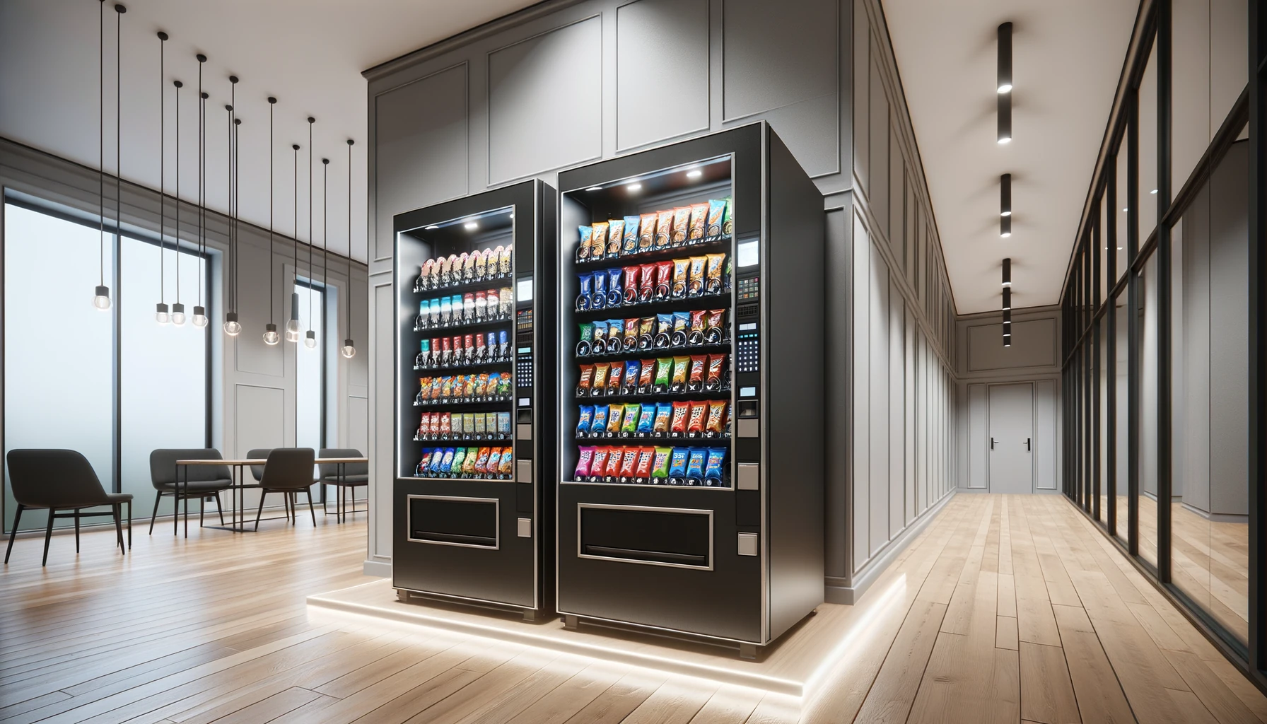 Corporate vending machines in a Downers Grove office park break room
