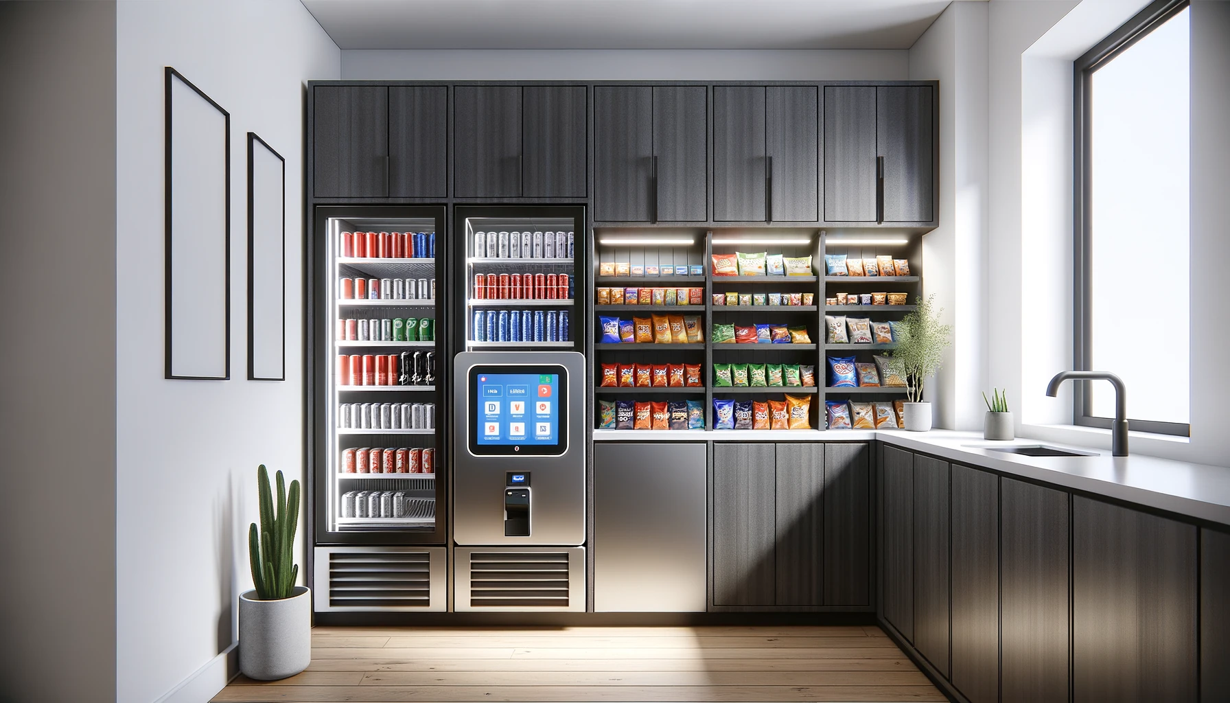 Self-serve micro-market in a bright modern office break room