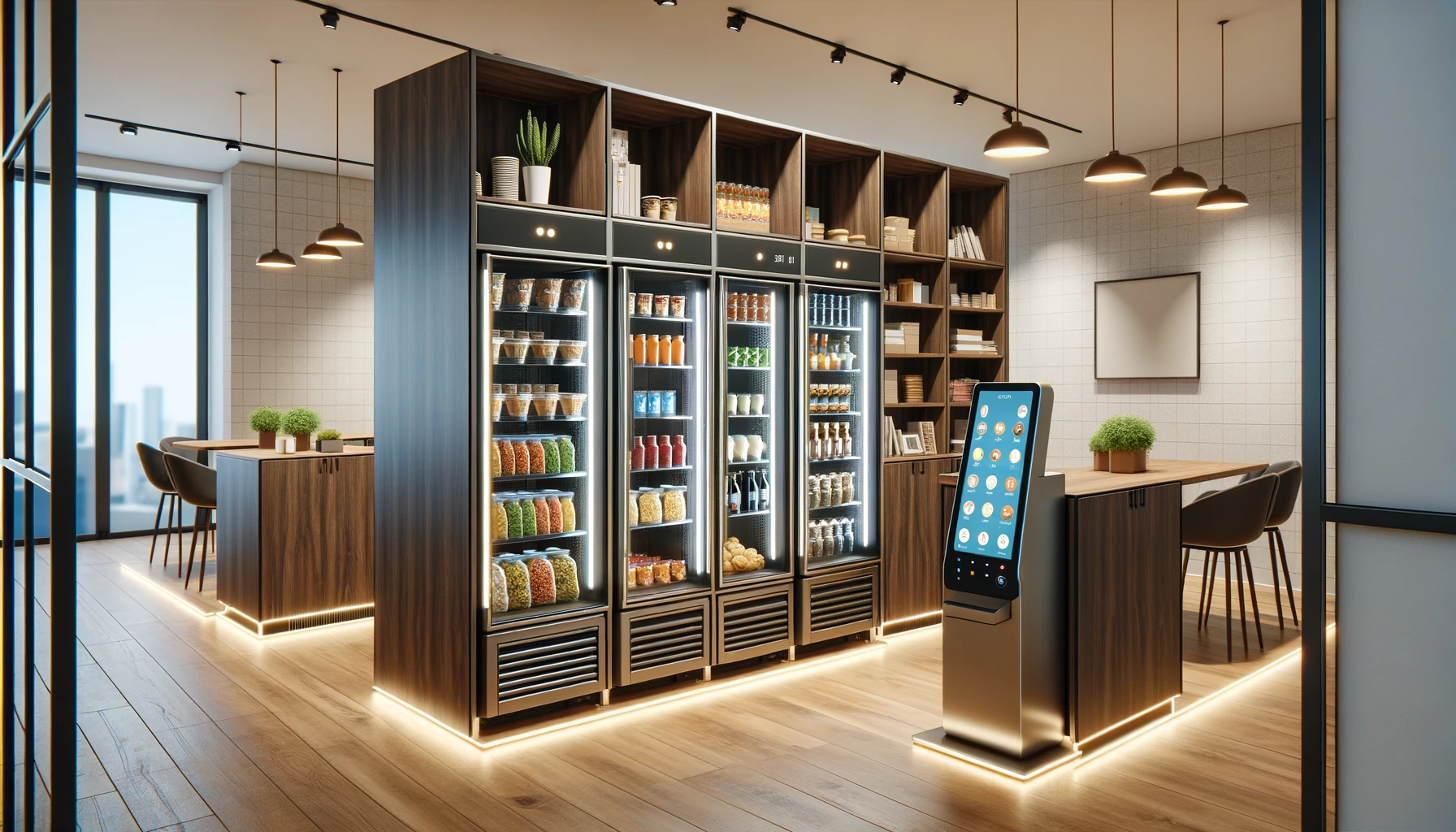 Self-serve micro-market in a corporate headquarters break room in Itasca Illinois
