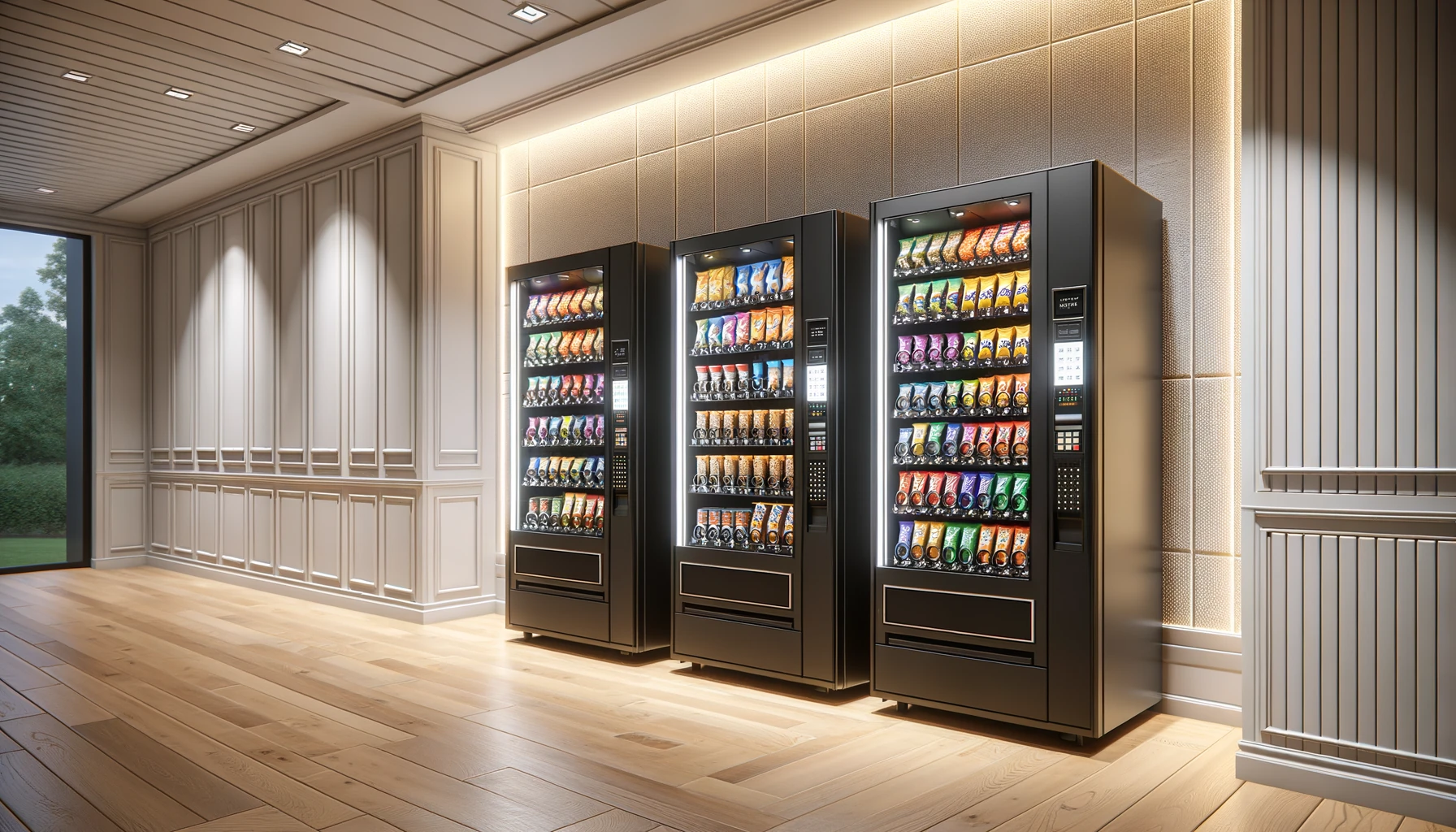 Corporate break room with vending machines at a DuPage County headquarters office in Itasca