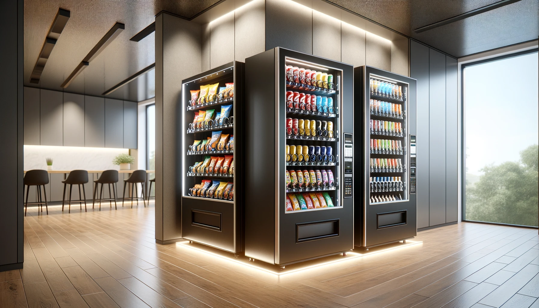 Corporate break room with vending machines at a Naperville I-88 corridor office park
