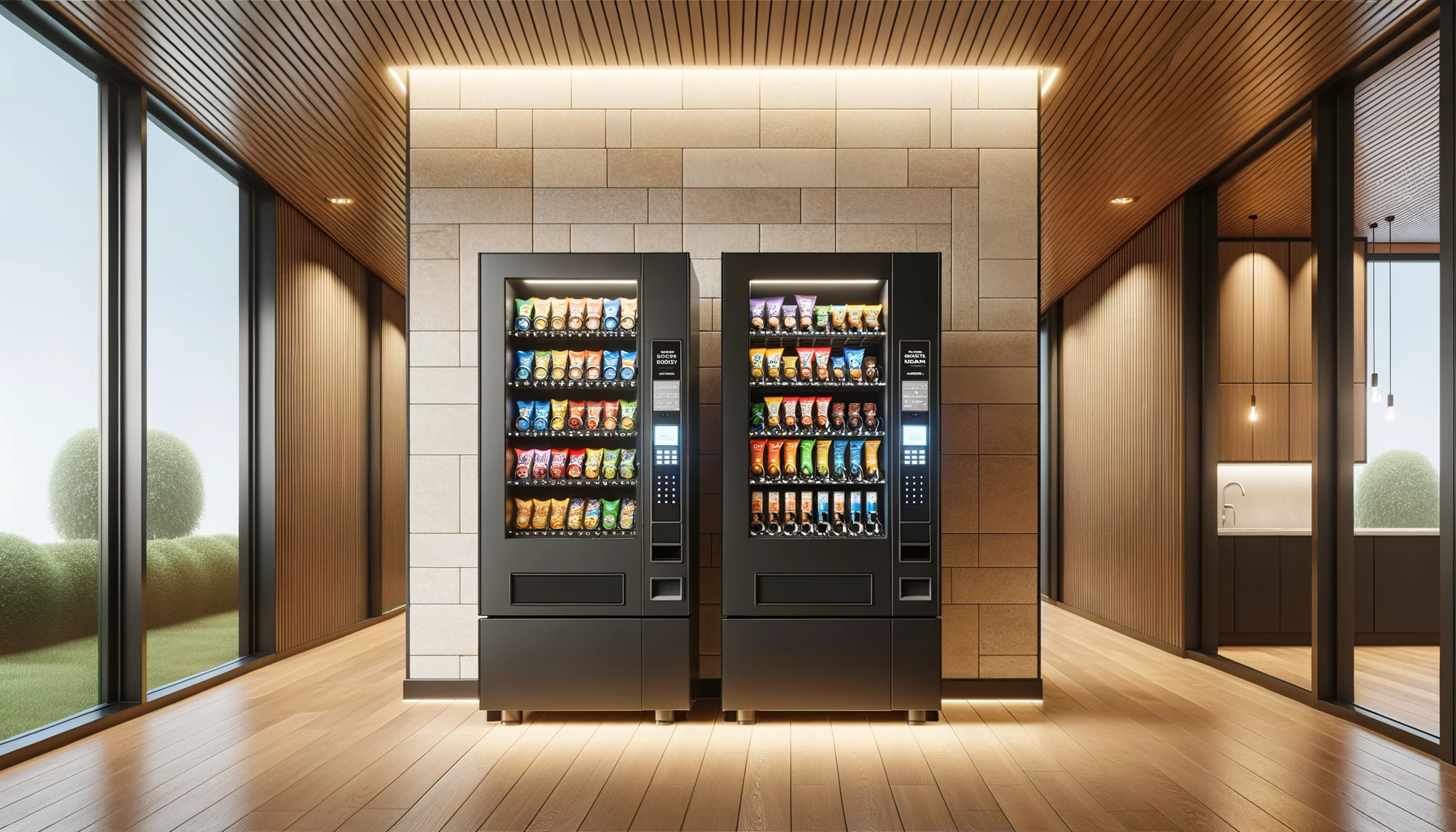Corporate break room with modern vending machines at an Oak Brook headquarters office