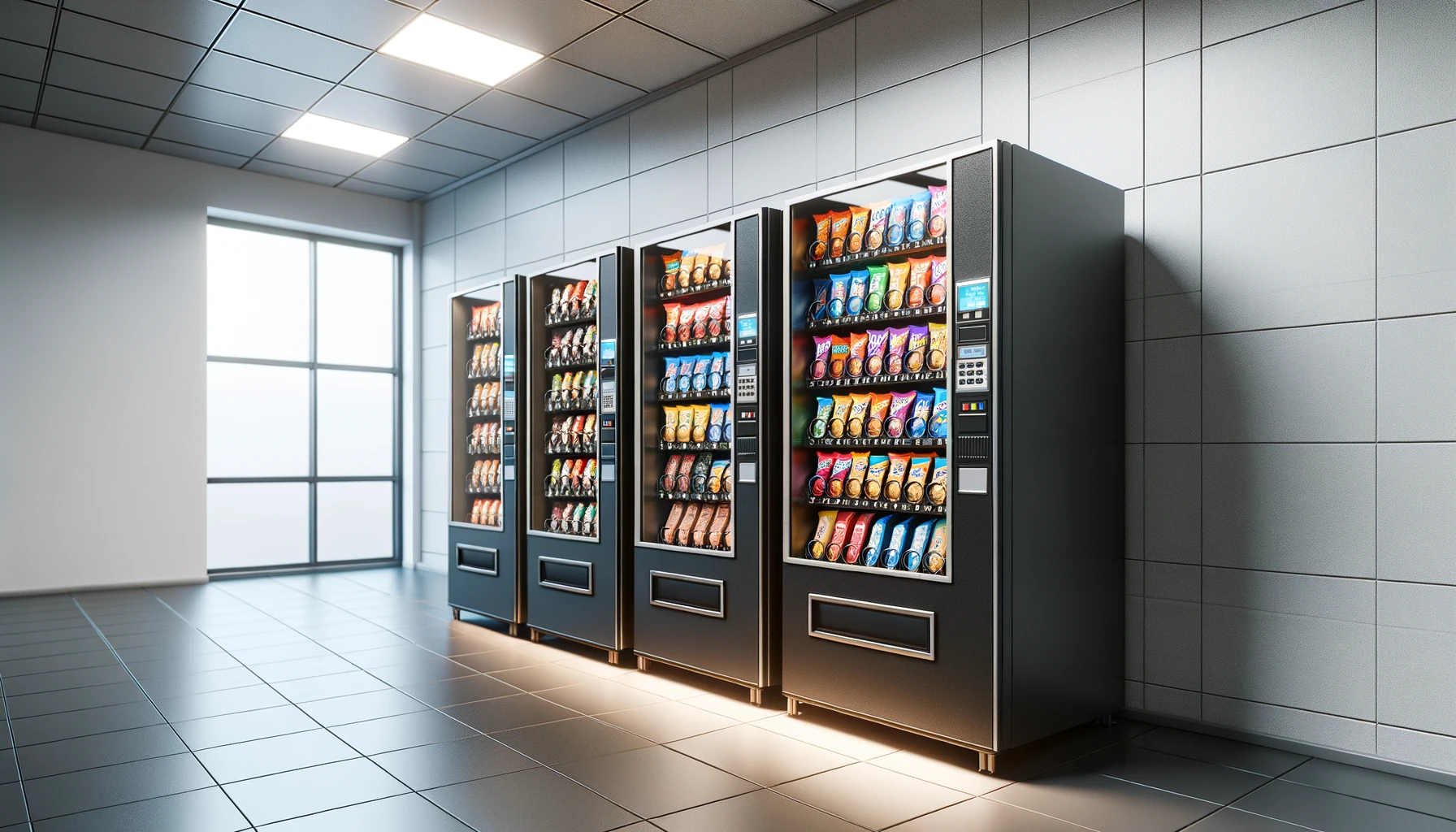 Vending machines in a Rosemont hotel or logistics facility employee break room
