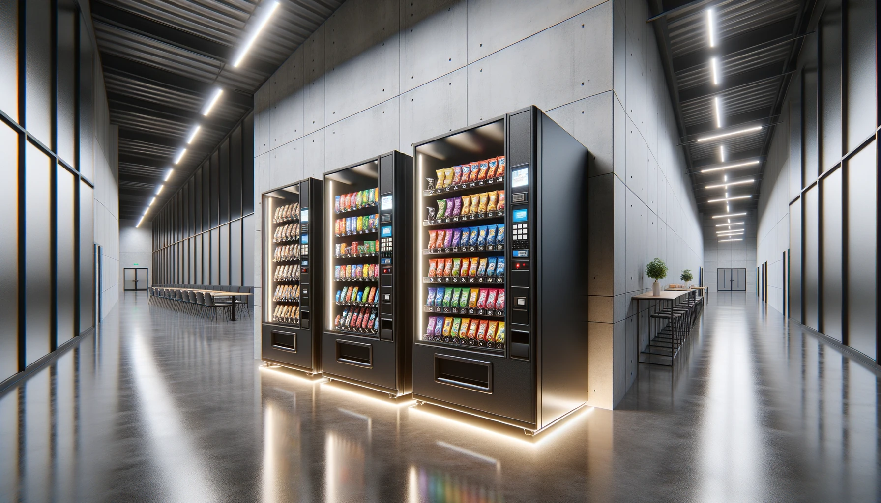 Vending machines in a Woodridge logistics facility break room